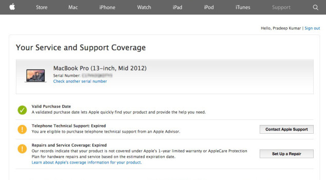 Apple Product Warranty Status