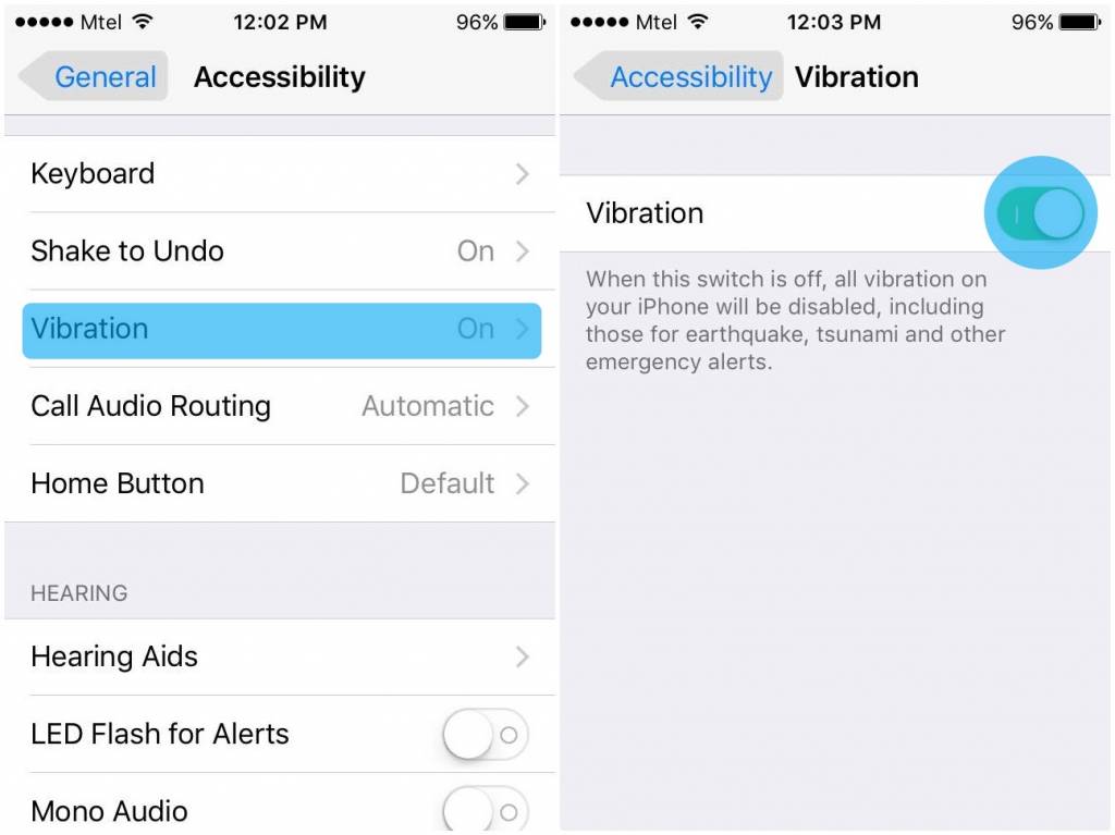 Disable Vibration Alerts on iOS 9