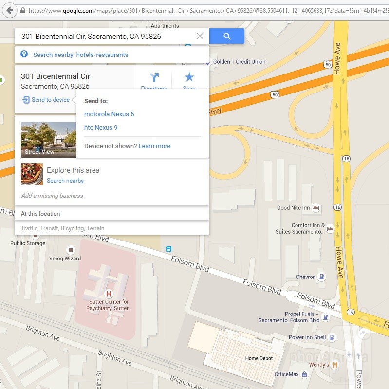 Send Google Maps Directions from Desktop to Android