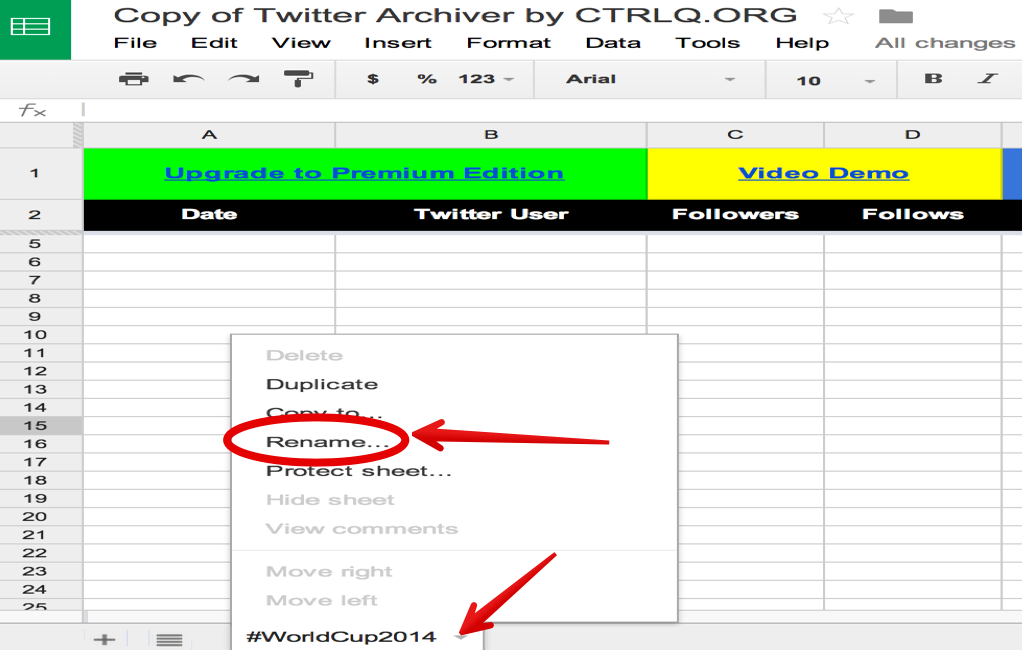 Tweets for Twitter Hashtag into a Google Sheet