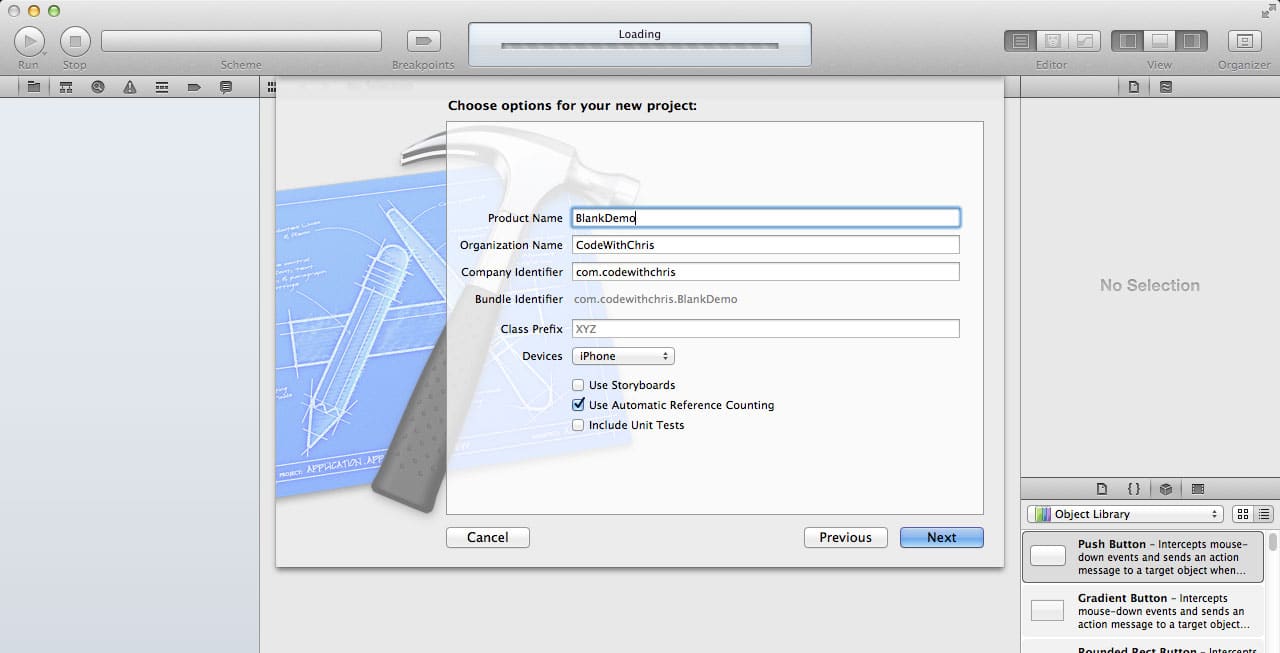 xcode newproject settings